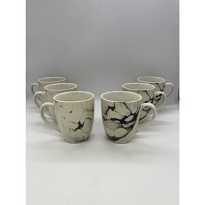 Set of 6 American Atelier Porcelain Coffee Mugs Marble Design
